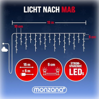 MONZANA® Fairy lights 600 LED 20m dálkové ovládání 8 světelných režimů IP44 vnitřní venkovní světelný řetěz ledový déšť studená 